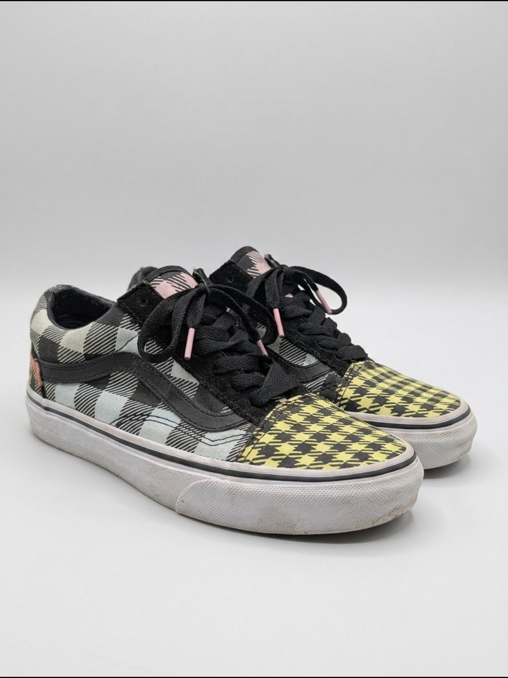 Vans Checker & Houndstooth Low Top Sneakers in Black, Pale Blue, Yellow & Pink